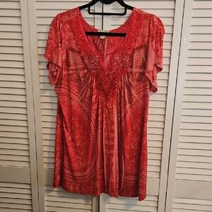 ONE WORLD Red Patterned Women's Blouse